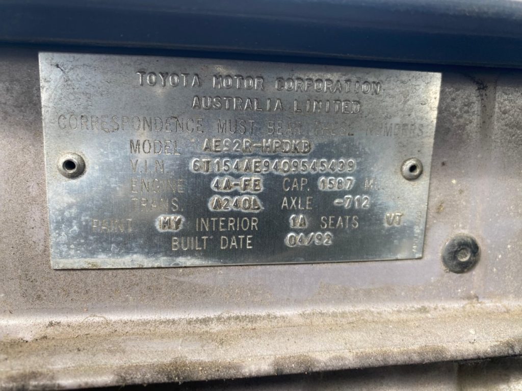 Car Wreckers - Toyota Corolla 1992 Gold Auto Petrol