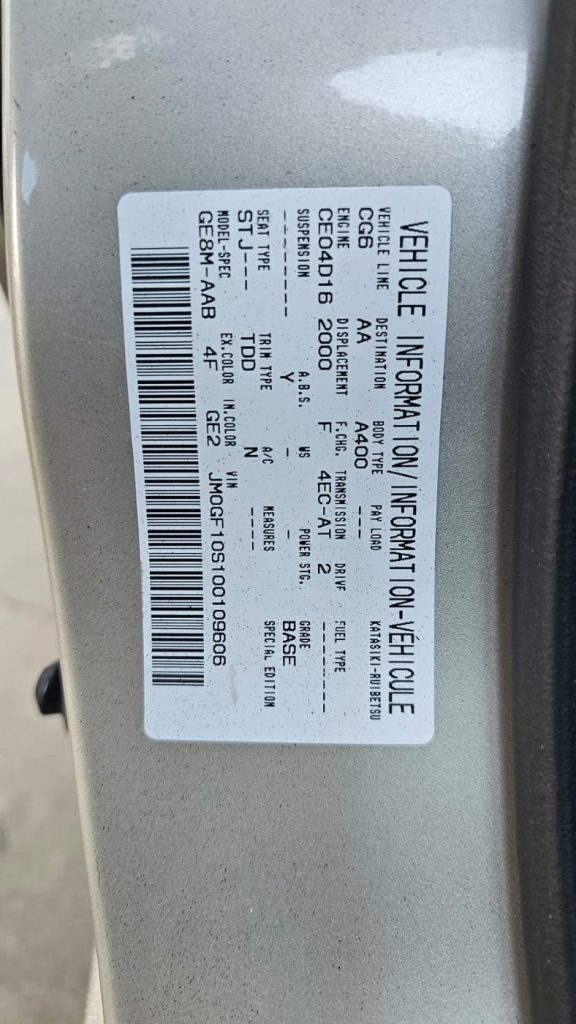 Mazda 626 1998 GF V 2.0L FS DOHC 16v Petrol 4cyl 93kW Sedan FWD