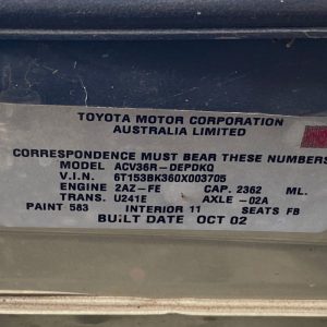 Car Wreckers - Toyota Camry 2002 Gold Auto Petrol