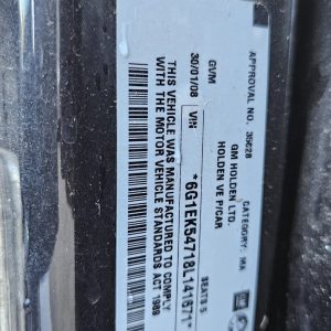 Car Wreckers - Holden Commodore VE 2008 Black Auto Petrol