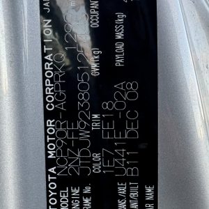 Toyota Yaris 2008 NCP90R VVT-i 1.3L 2NZ-FE,2SZ-FE DOHC 16v Petrol 4cyl 63kW Hatchback FWD