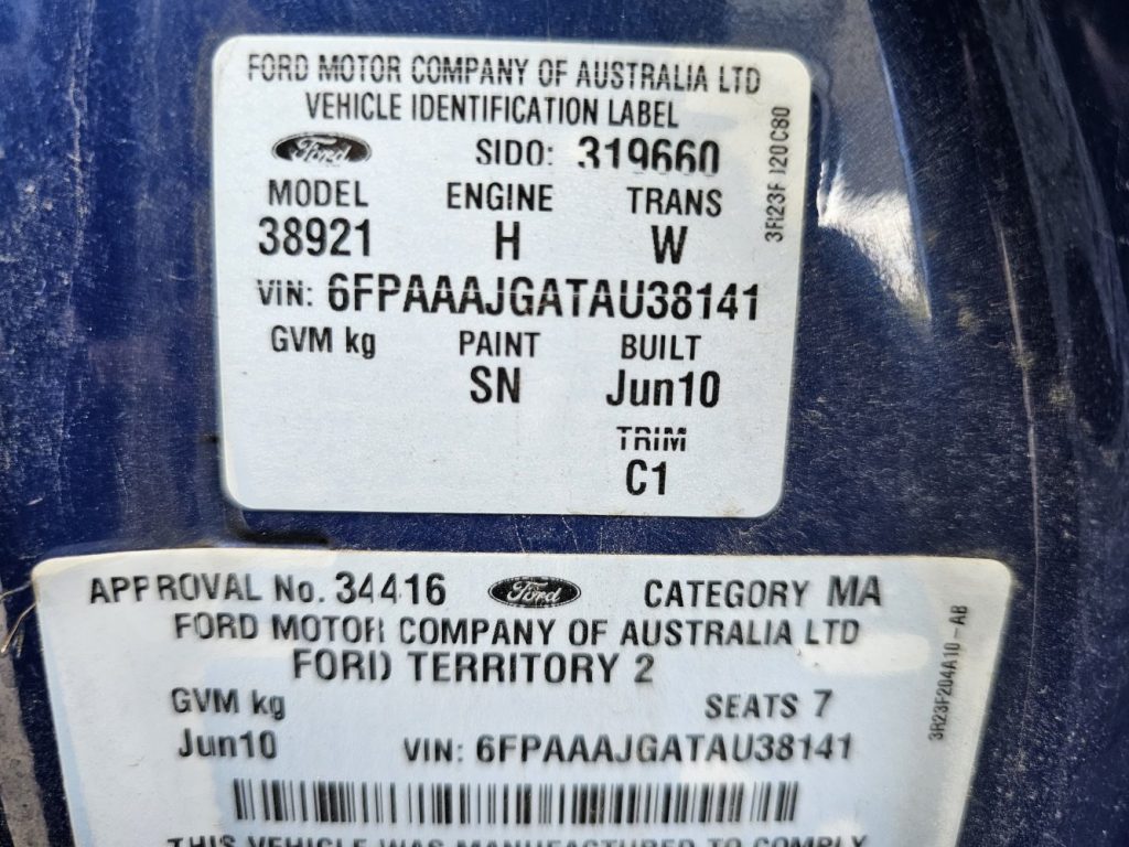 Car Wreckers - Ford Territory 2010 Blue Auto Petrol