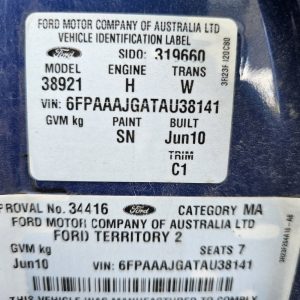 Car Wreckers - Ford Territory 2010 Blue Auto Petrol