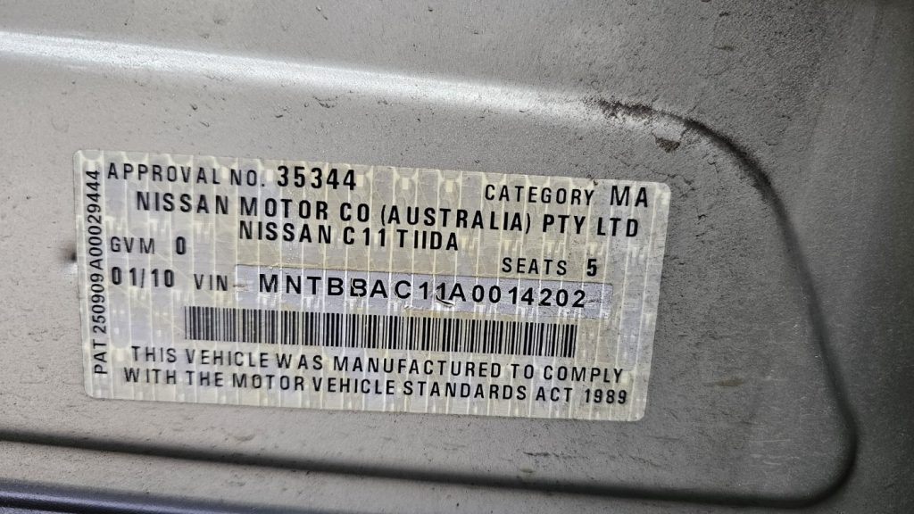 Nissan Tida 2010 SC11 1.8L MR18DE DOHC 16v Petrol 4cyl 93kW Sedan FWD