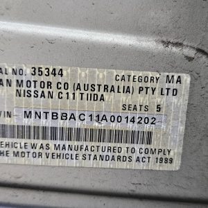 Nissan Tida 2010 SC11 1.8L MR18DE DOHC 16v Petrol 4cyl 93kW Sedan FWD