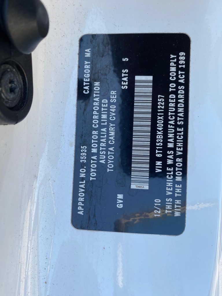 Car Wreckers - Toyota Camry 2010 White Auto Petrol