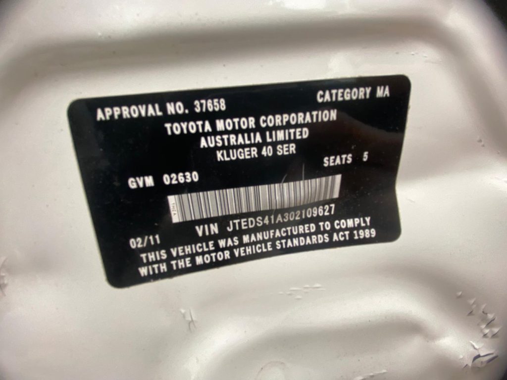 Toyota Kluger 2011 GSU40R 3.5L 2GR-FE DOHC 24v Petrol V6 201kW SUV FWD