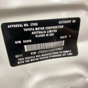 Toyota Kluger 2011 GSU40R 3.5L 2GR-FE DOHC 24v Petrol V6 201kW SUV FWD