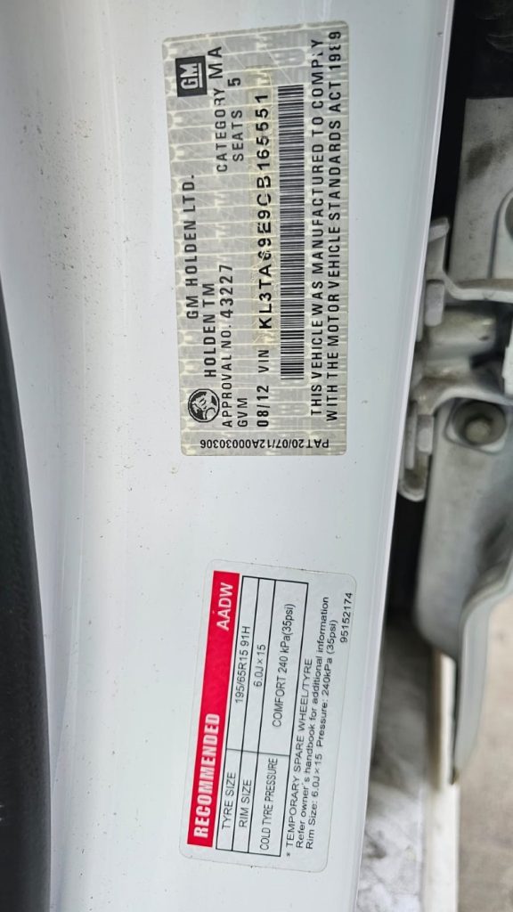Holden Barina 2012 TM i 1.6L F16D4 DOHC 16v Petrol 4cyl 85kW Sedan FWD