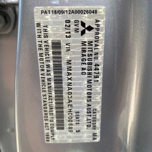 Car Wreckers - Mitsubishi Mirage 2012 Silver Auto Petrol