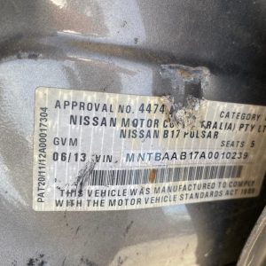 Car Wreckers - Nissan Pulsar 2013 Grey Auto Petrol