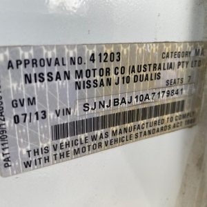 Car Wreckers - Nissan Dualis 2013 White Auto Petrol
