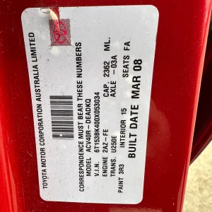 Toyota Camry 2008 Red Auto Petrol
