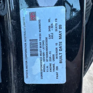 Toyota Aurion 2009 Black Auto Petrol