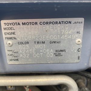 Car Wreckers - Toyota Corolla 2004