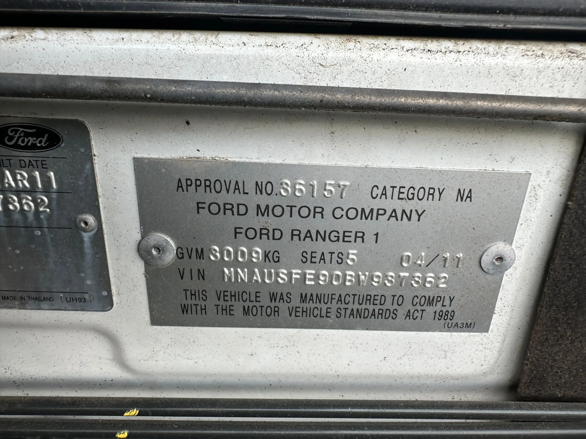 Ford Ranger 2011 White Manual Diesel