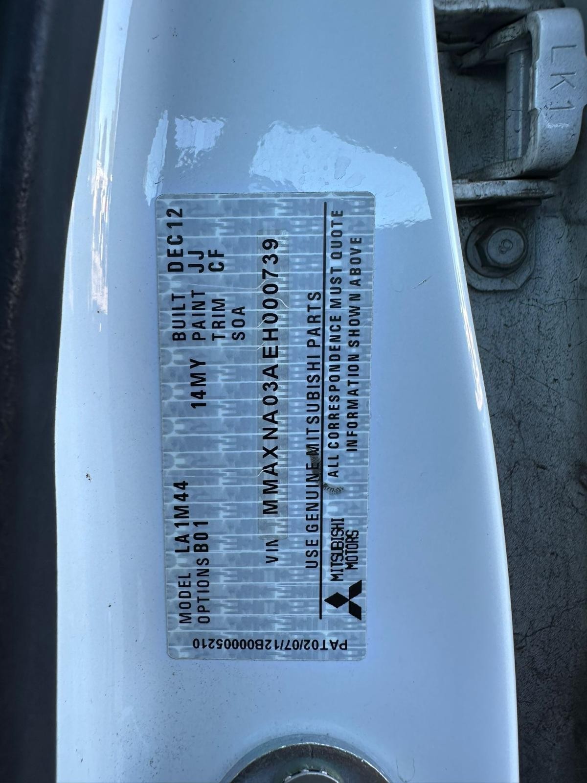 MITSUBISHI MIRAGE LA-LB 12/2012-12/2024 RIGHT REAR DOOR TRIM BLACK CLOTH HATCH - Image 10