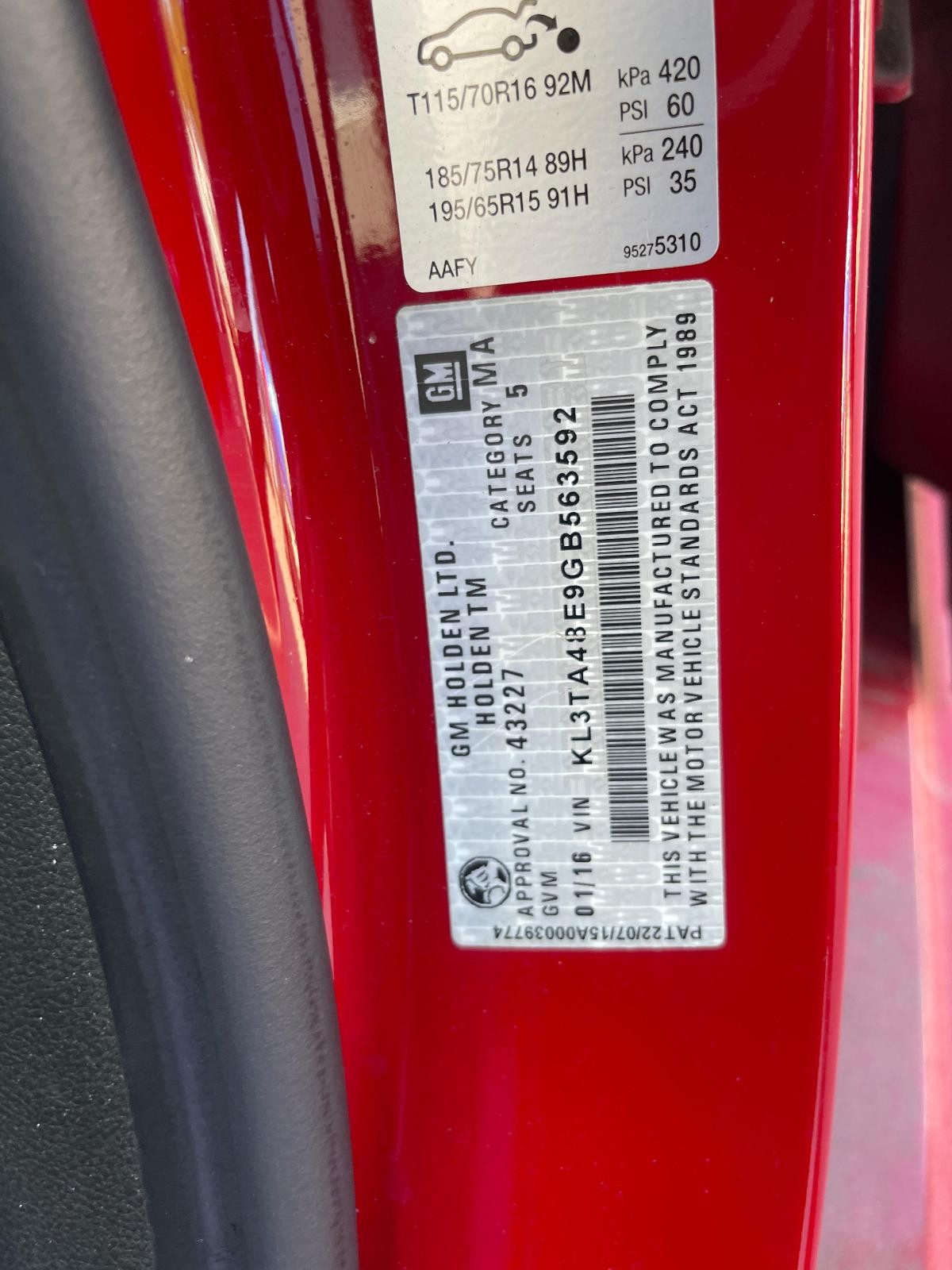HOLDEN BARINA TM 09/2011-08/2016 LEFT TAILLIGHT HATCHBACK 96831087 - Image 9