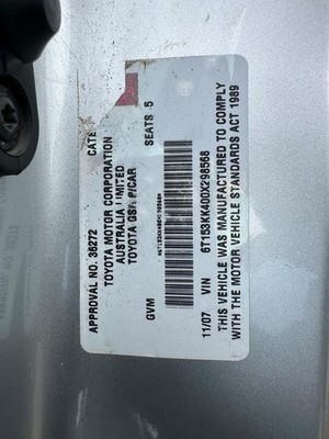 TOYOTA AURION GSV40R 10/2006-03/2012 LEFT REAR SEAT BELT ONLY - Image 13