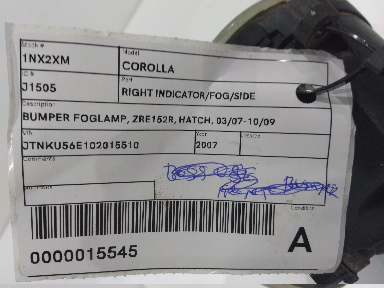 TOYOTA COROLLA ZRE152R 03/2007-10/2009 RIGHT BUMPER FOGLAMP HATCHBACK - Image 6