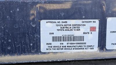 TOYOTA AVALON MCX10R 07/2000-06/2005 RIGHT REAR SEAT BELT STALK ONLY - Image 13