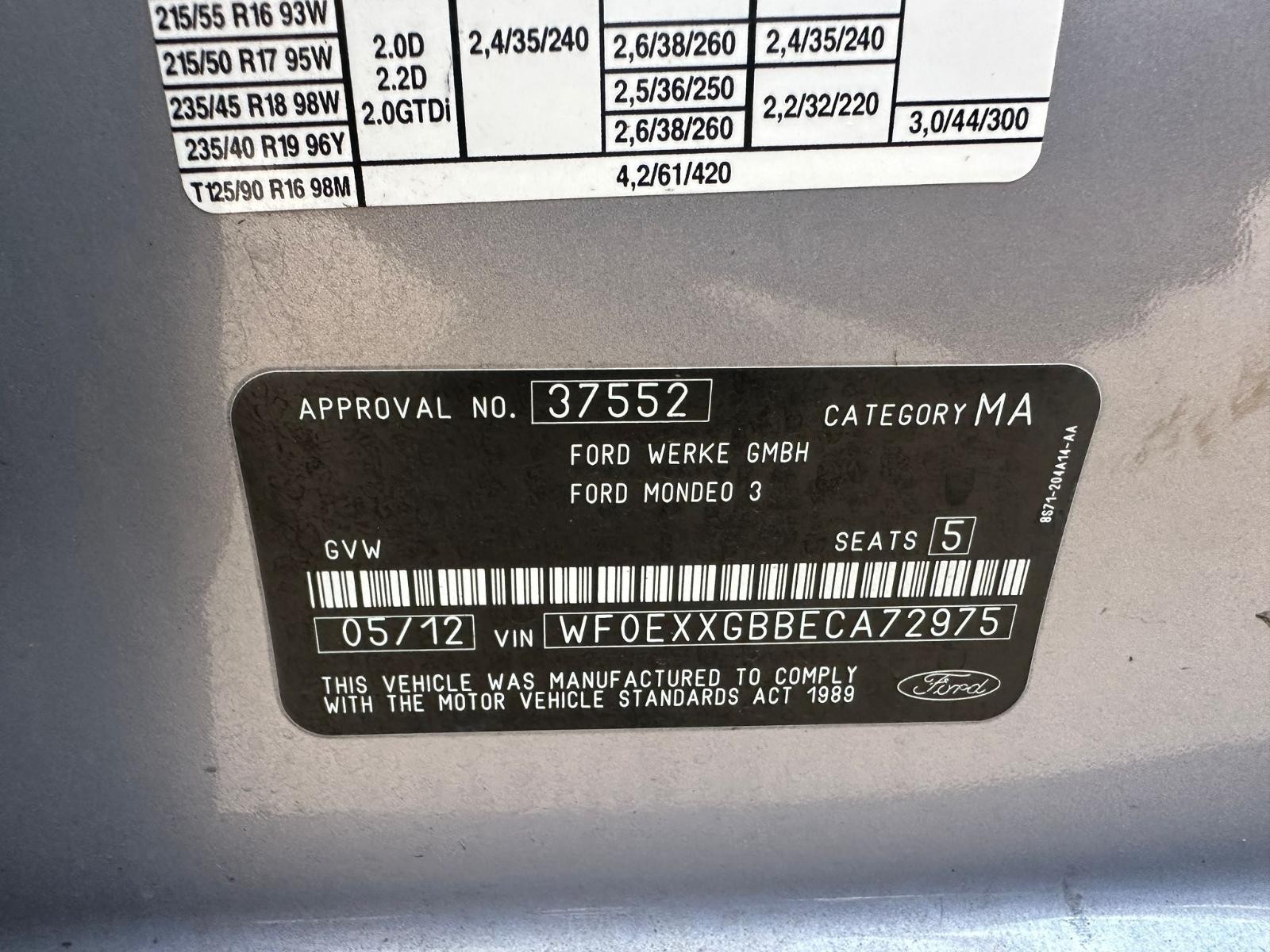 FORD MONDEO MB-MC 04/2010-12/2014 RIGHT REAR 2ND SEAT CLOTH - Image 11