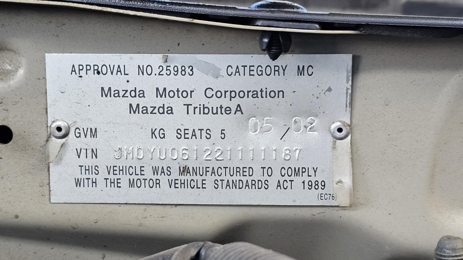 MAZDA TRIBUTE YU SERIES 02/2001-06/2006 RIGHT FRONT SEAT BELT STALK ONLY - Image 12