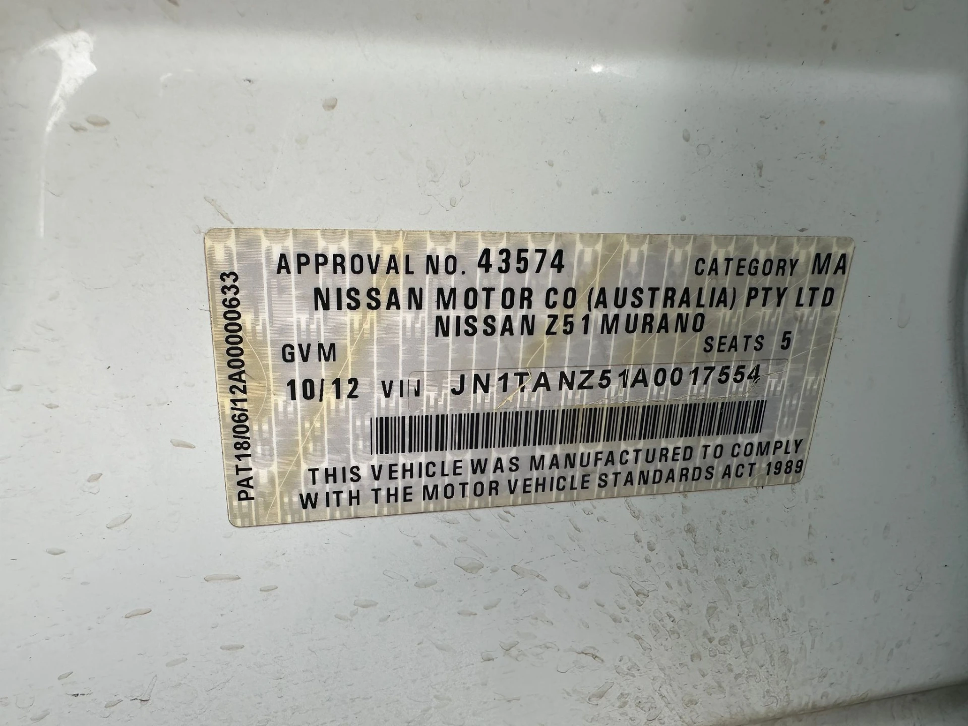 Nissan Murano 2012 White Auto Petrol