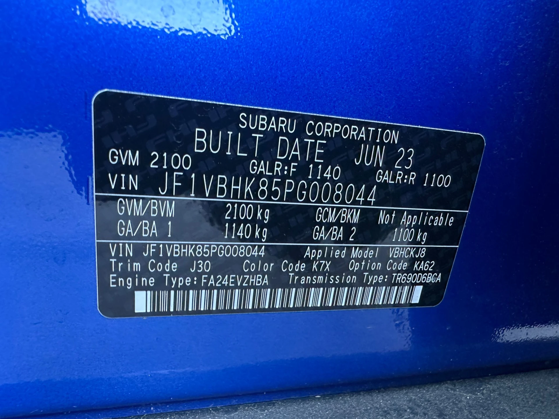 Subaru Wrx 2023 Blue Auto Petrol