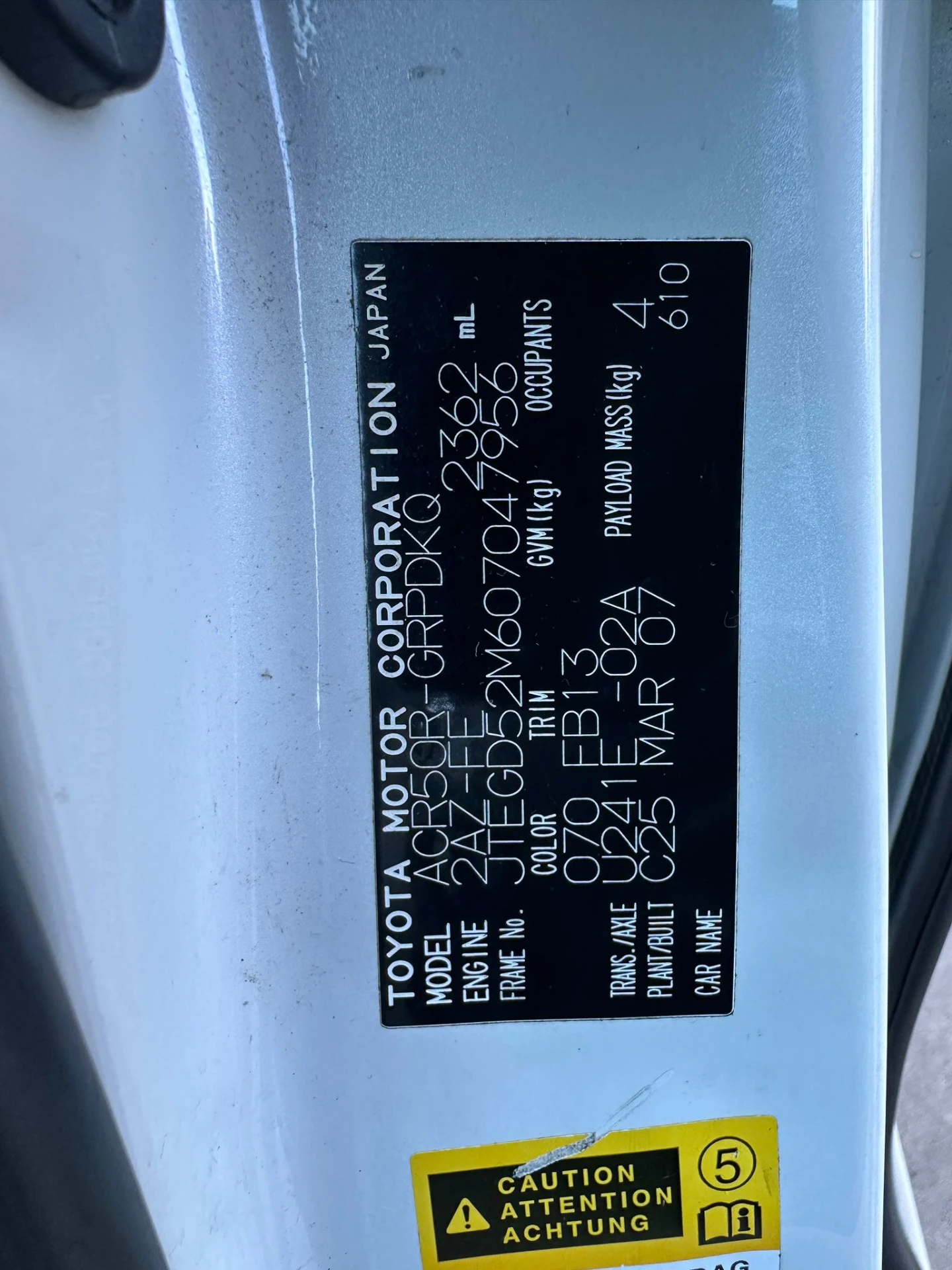 Toyota Tarago 2007 White Auto Petrol